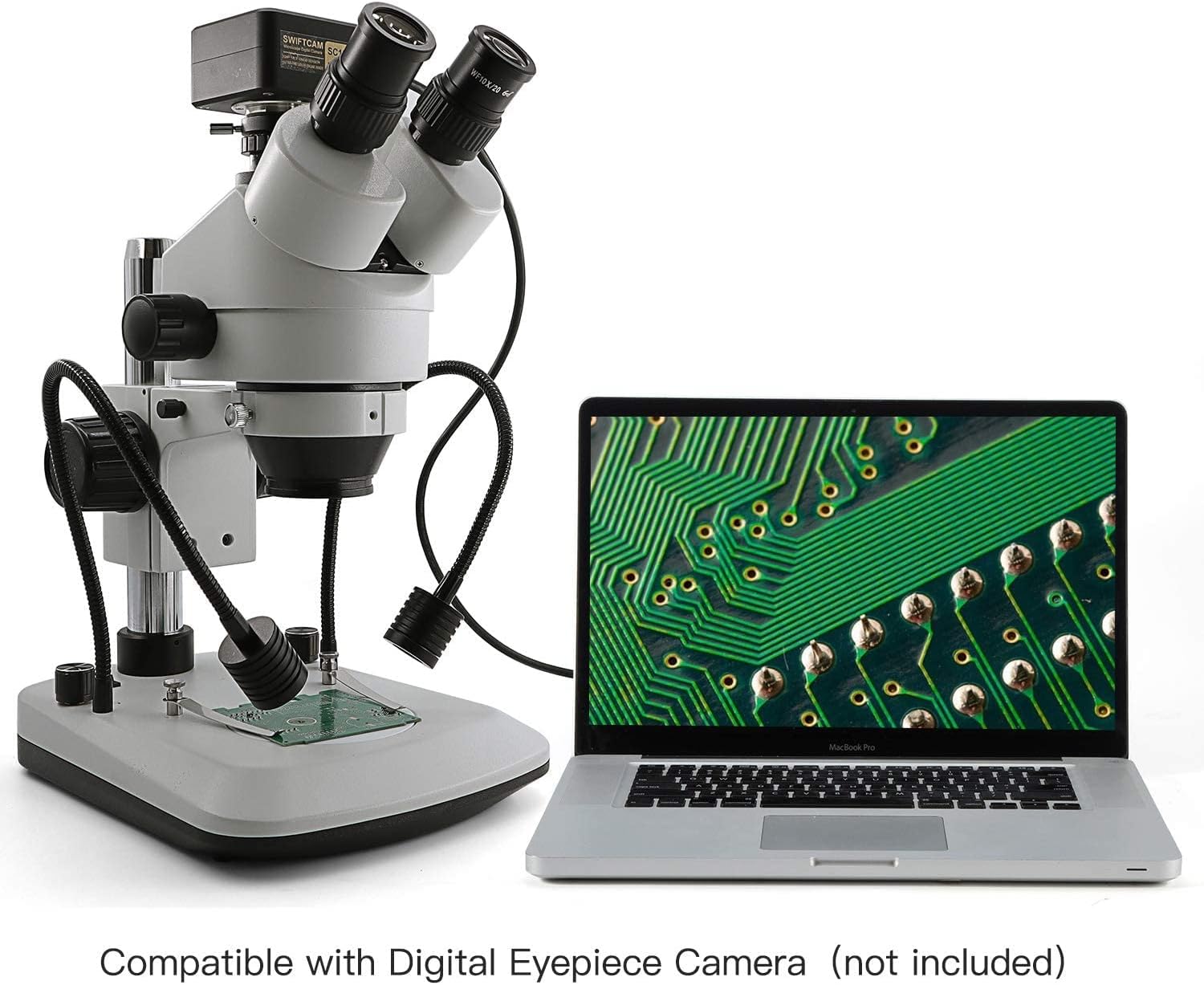 SWIFT Digital Professional Trinocular Stereo Zoom Microscope,WF10X Eyepieces,3.5X-90X Magnification,0.7X-4.5X Zoom Objective,56-Bulb LED Ring Light