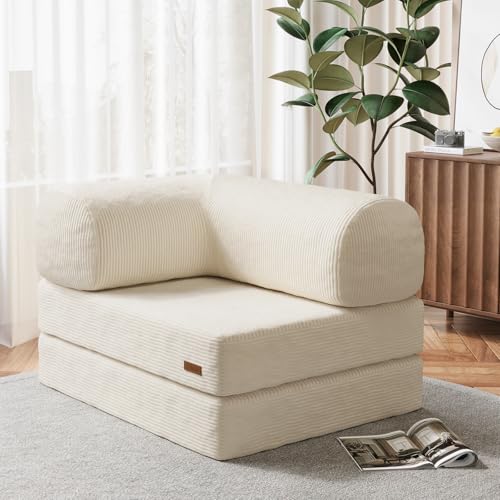 COMAX Folding Sofa Bed, Convertible Chair Bed Corduroy 3-in-1 Foldable Floor Couch with High-Density Foam, Futon Sofa Sleeper Mattress