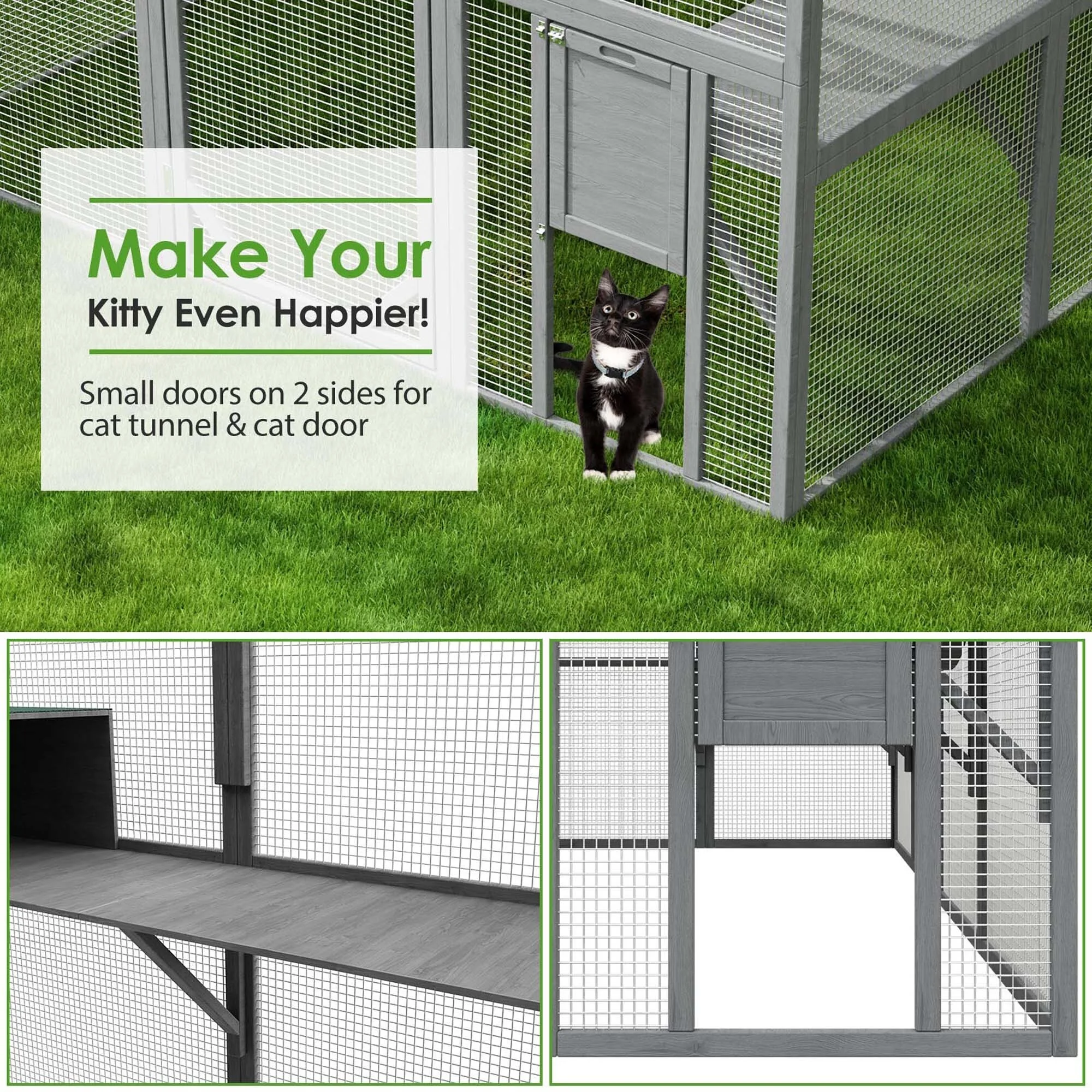Outdoor Catio Cat House 74" H Large Cat Enclosures ,UV proof Cover 3-section,83.5"
