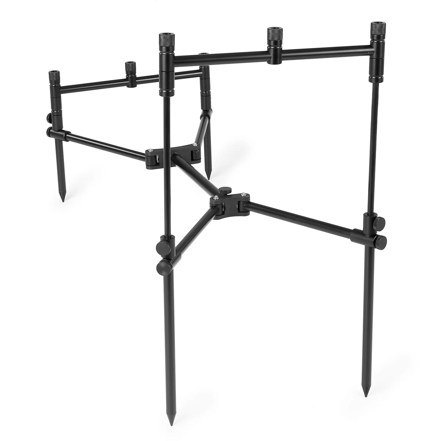 Andoer Detachable Fishing Rod Stand Buzz Bar Pole Rest Head Folding Retractable Fishing Rod Holder with Carry Bag