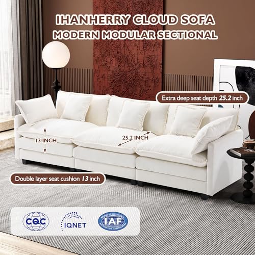Ihanherry 111.4" U Shaped Modern Cloud Sofa Modular Sectional Couch with 2 Ottoman, 5-Seat Chenille Deep Seat Sofa with Pillow for Living Room
