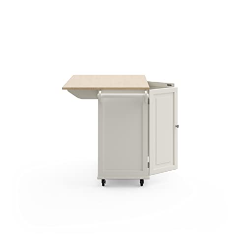 Homestyles Dolly Madison Off-White Mobile Kitchen Island Cart with Wood Drop Leaf Breakfast Bar