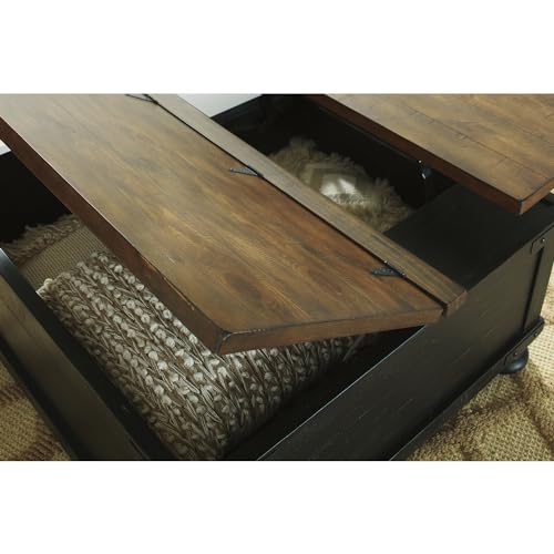 Signature Design by Ashley Valebeck Farmhouse Lift Top Coffee Table with Storage, Distressed Brown & Black Finish