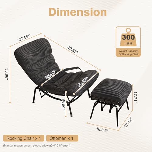 ovios Rocking Chair with Ottoman, Glider Chair with Foot Rest, Plush Corduroy Recliner with Arms, Comfy Lounge Chair for Living Room Bedroom Home