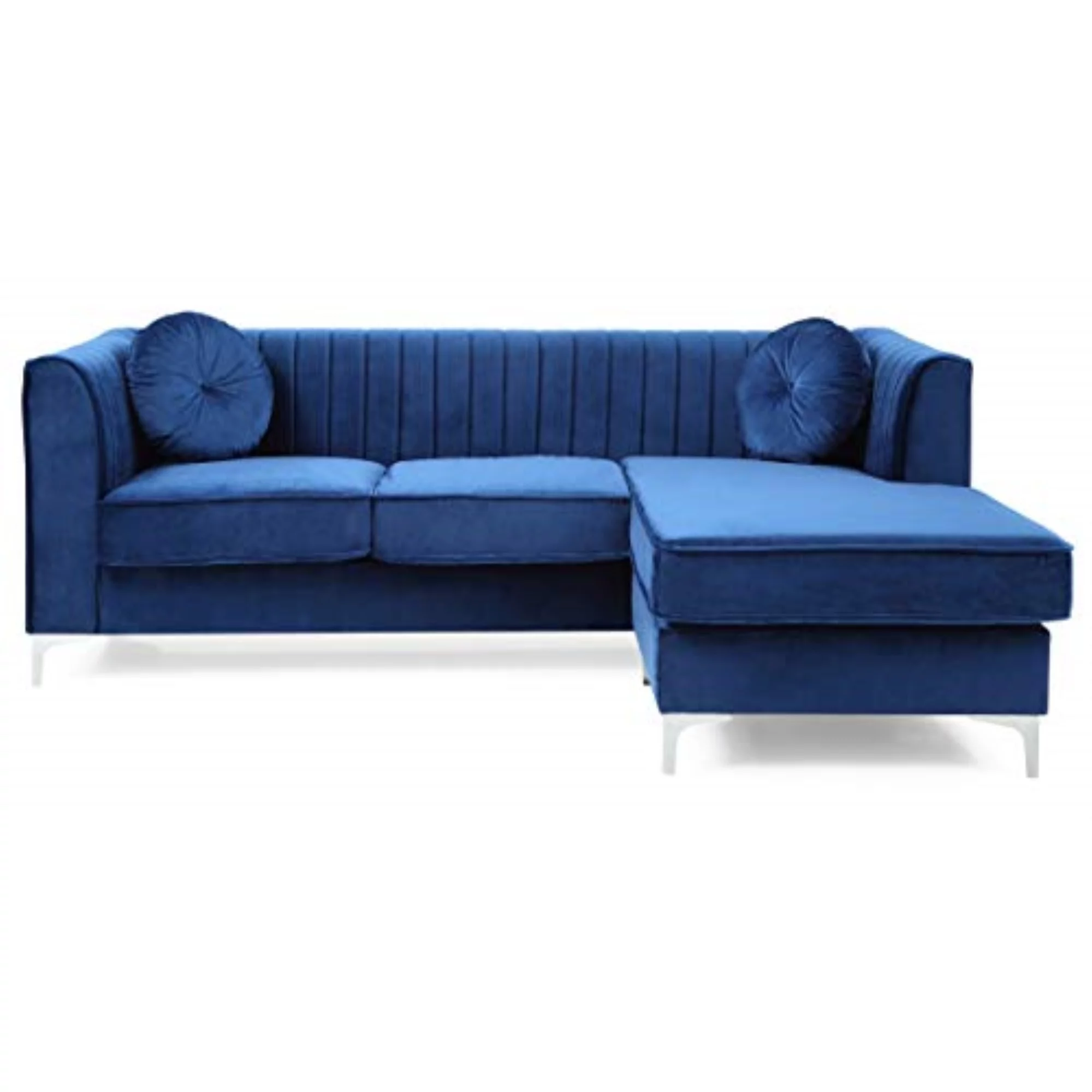 Glory Furniture Delray Velvet Sofa Chaise in Navy Blue