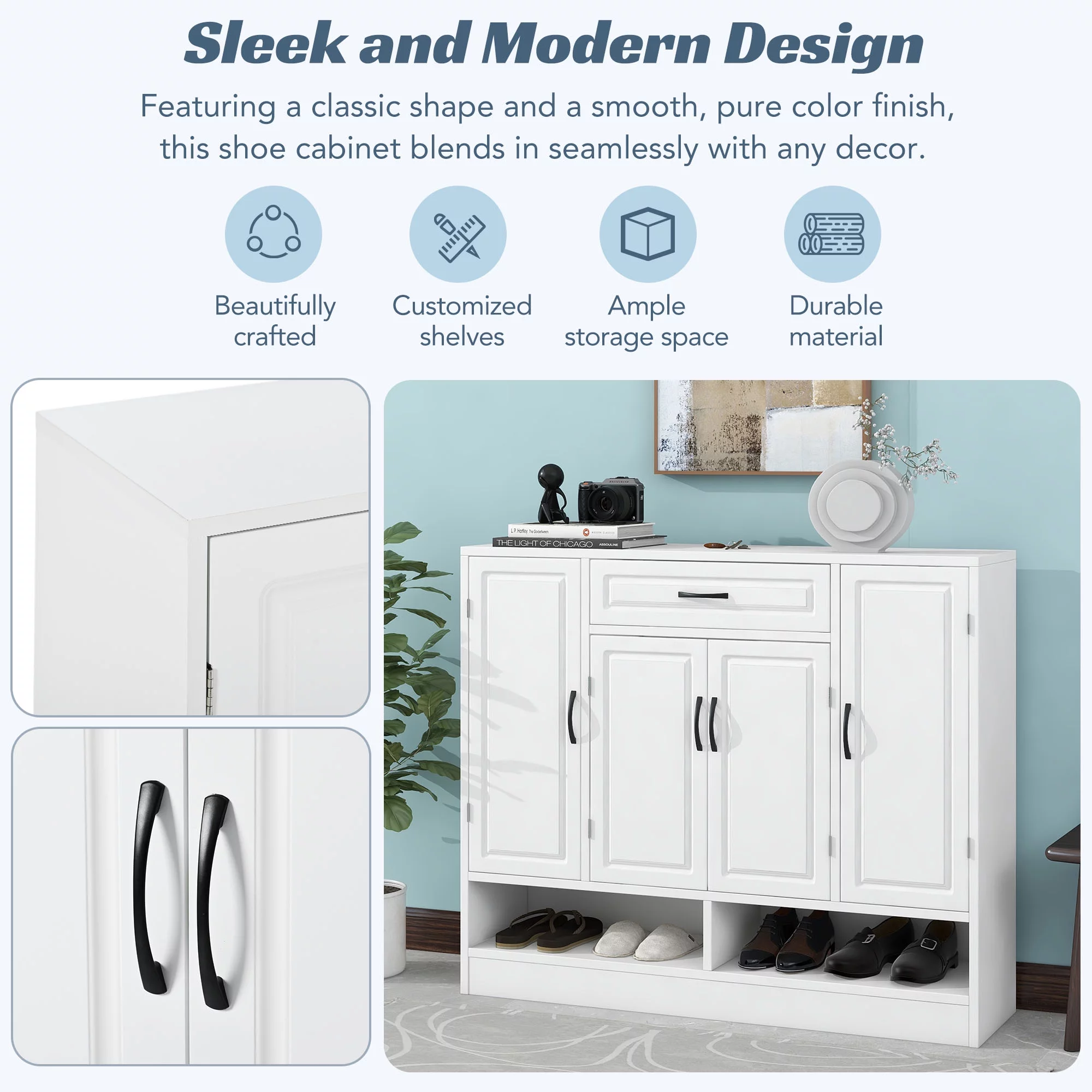 EUROCO 47.2" Shoe Cabinet for Entryway ,Free Standing Shoe Storage Cabinet Shoe Rack Organizer with 8 Adjustable Shelves