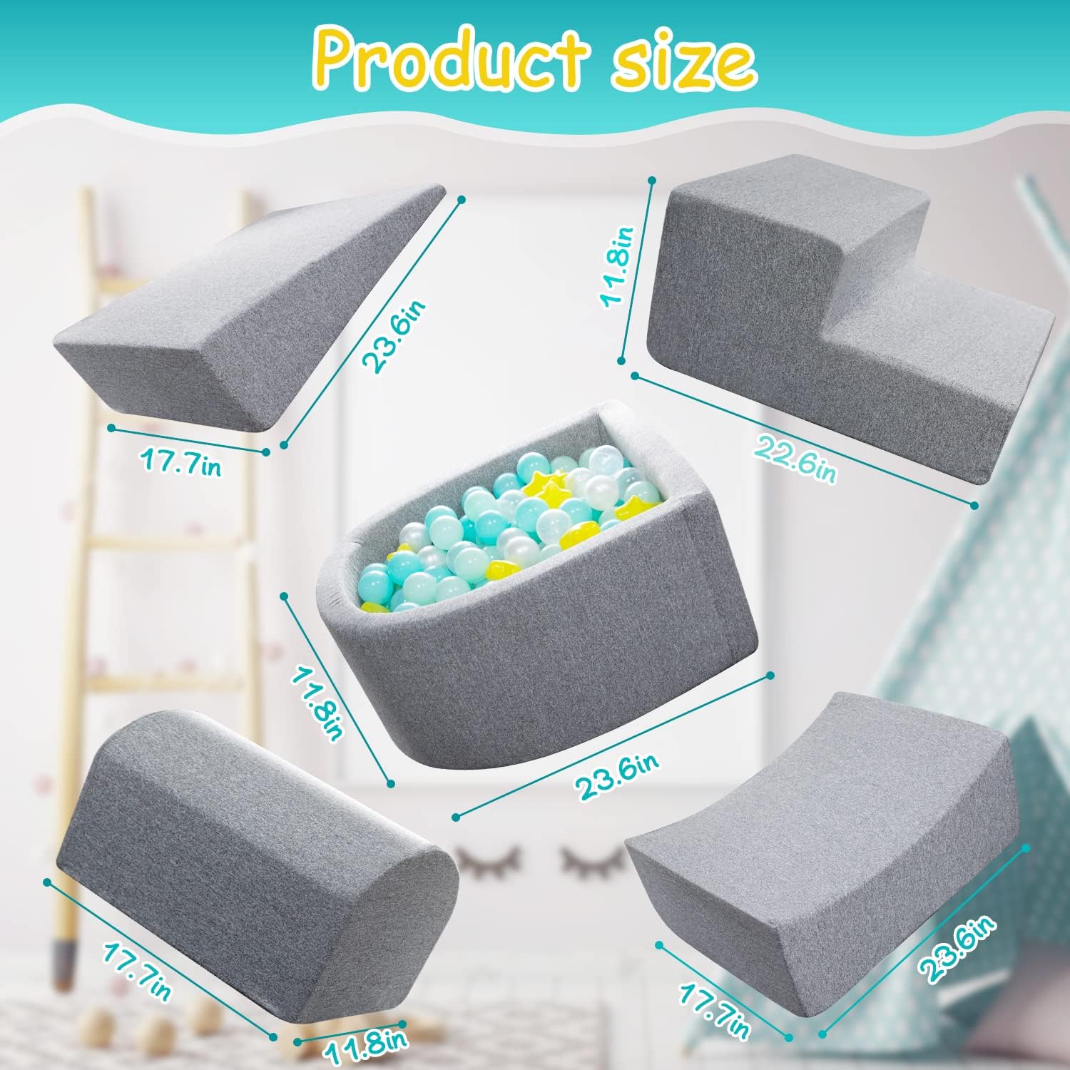 Soft Foam Climbing Blocks and Ball Pit for Toddlers - For Indoor Crawling, Sliding and Play
