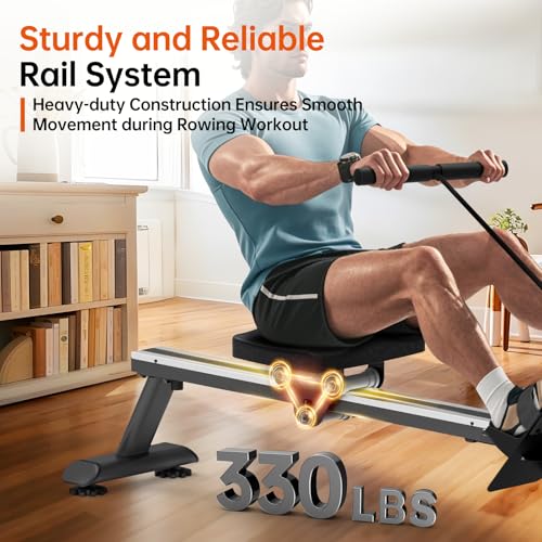 YAMO Water Rowing Machine for Home, Row Machine with 330LB Weight Capacity, Support Bluetooth & Compatible with Apps