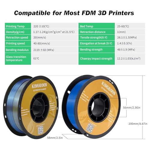 Kingroon PLA 3D Printer Filament, 12Rolls, Dimensional Accuracy +/- 0.03 mm, 12kg Spool(26.4lbs)