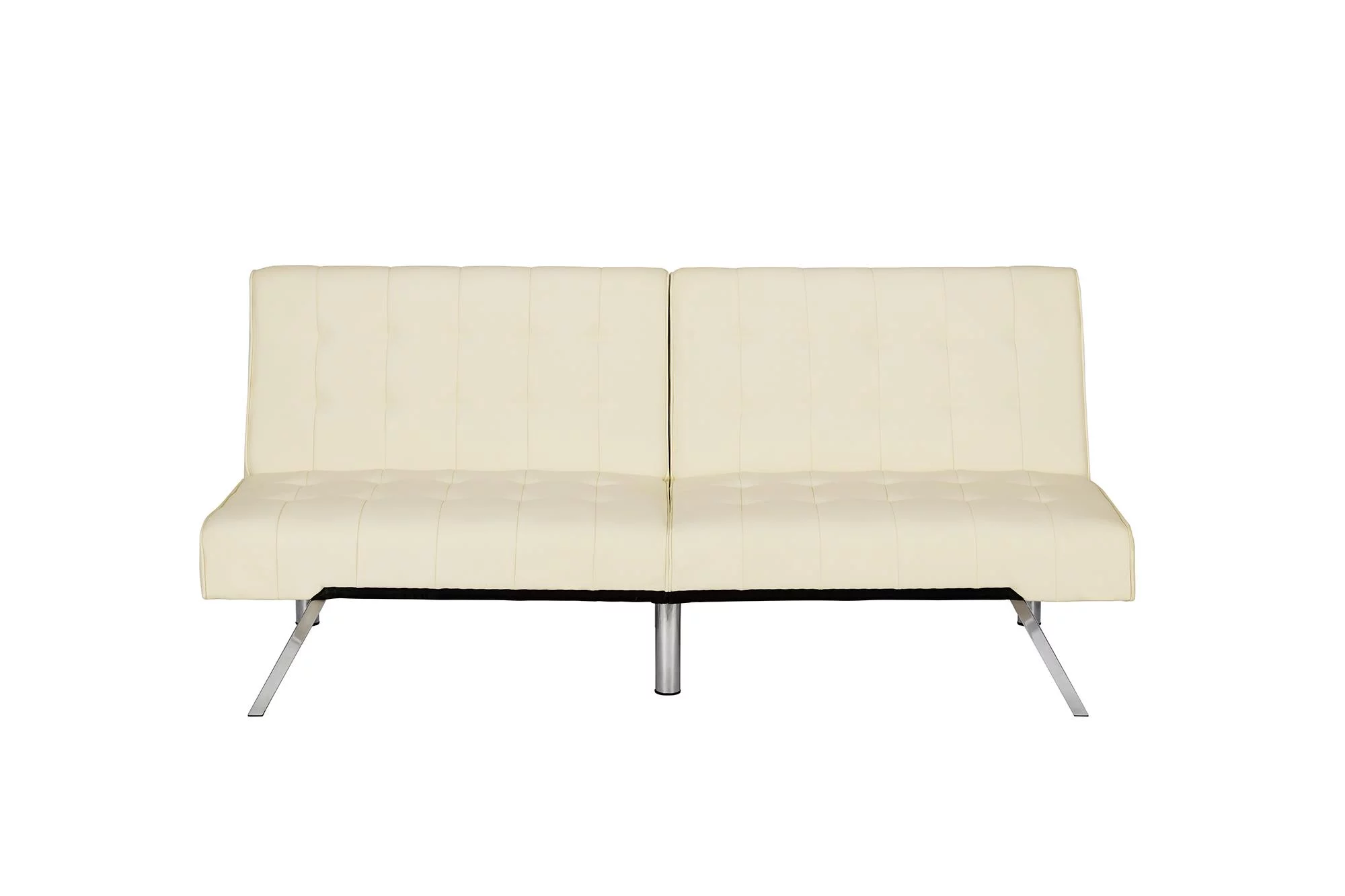DHP Emily Sectional Futon Sofa Bed with Convertible Chaise Lounger, Modern Design with Sturdy Chrome Legs, Vanilla Faux Leather