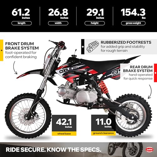 Coolster 125cc Dirt Bike for Kids & Adults - Gas Powered Manual Transmission Off-Road Pit Bike with Kick Start System, QG-214-2