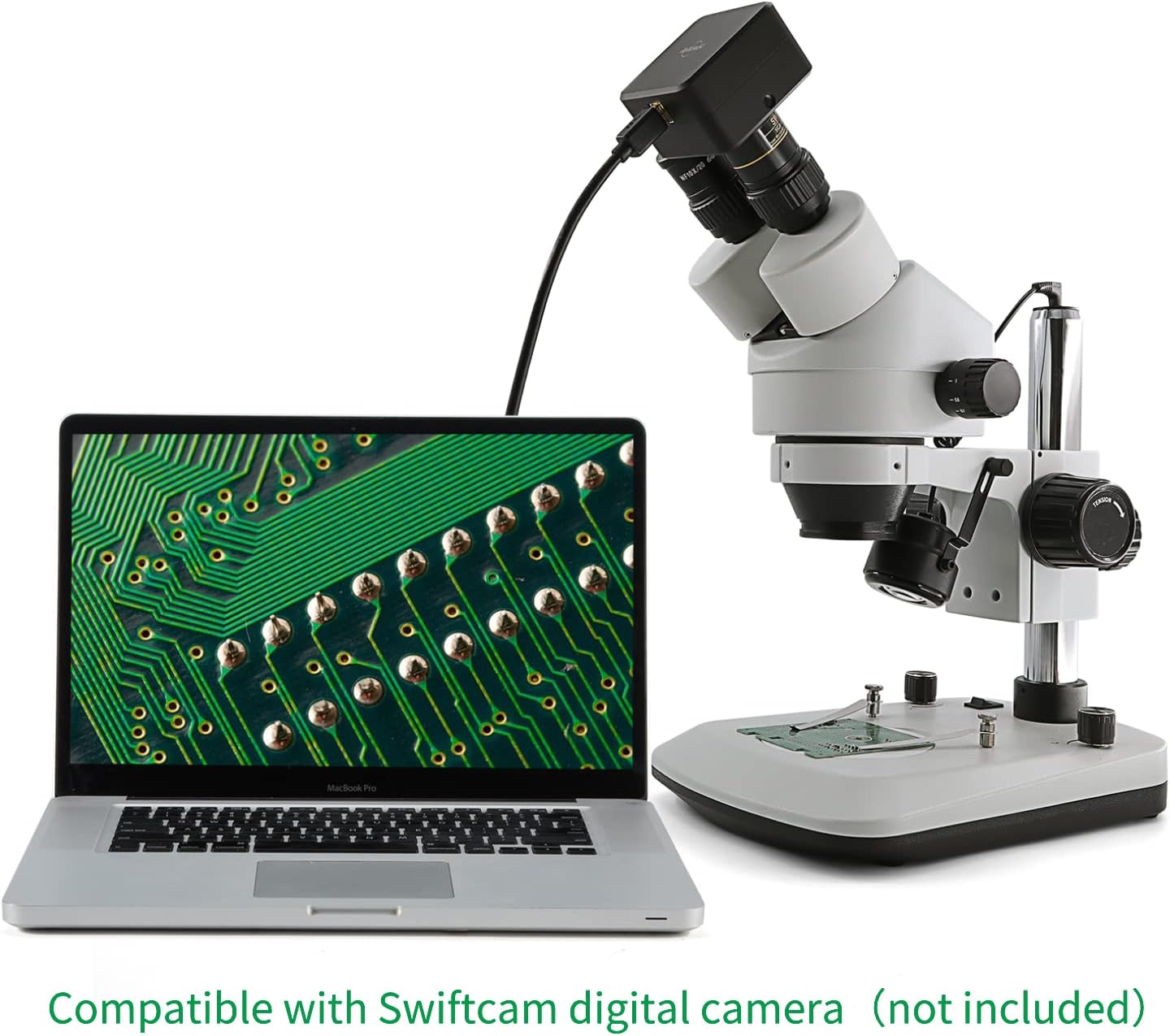 SWIFT Digital Professional Trinocular Stereo Zoom Microscope,WF10X Eyepieces,3.5X-90X Magnification,0.7X-4.5X Zoom Objective,56-Bulb LED Ring Light