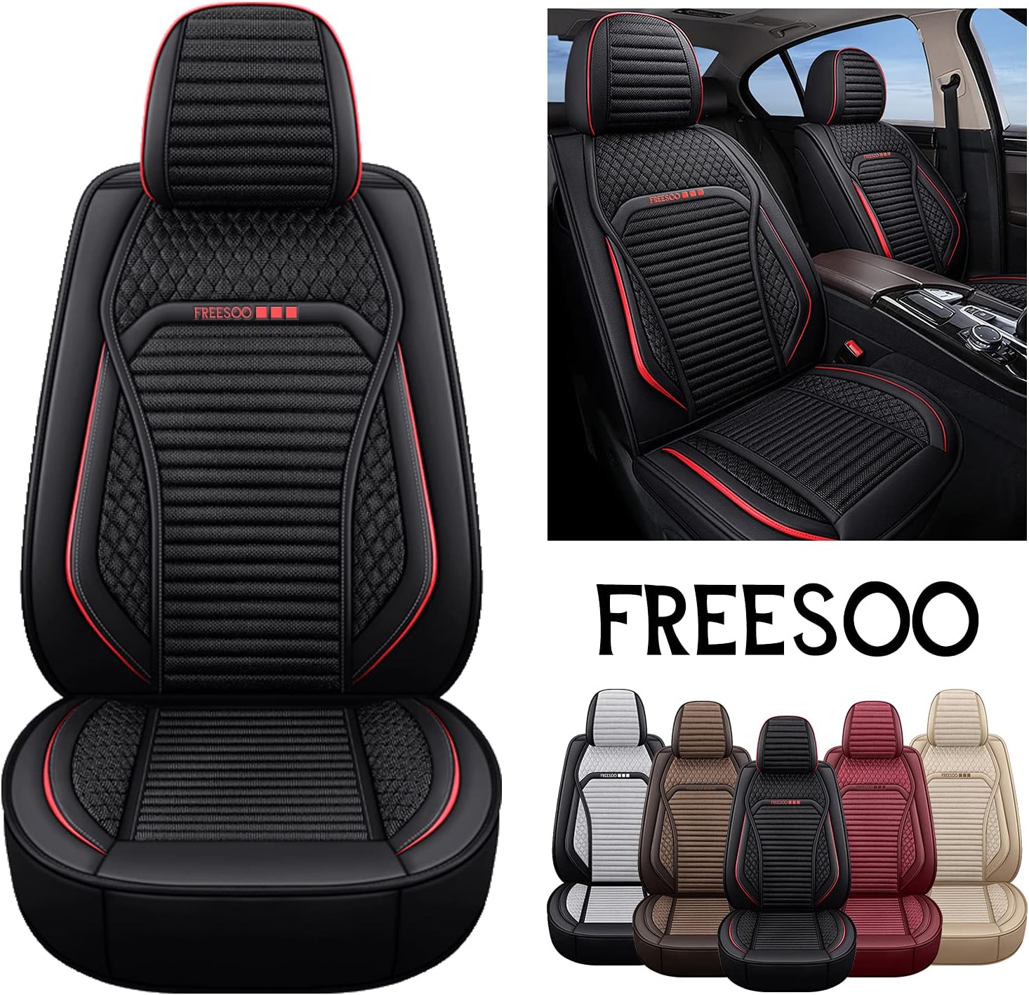 FREESOO Car Seat Covers Leather&Linen