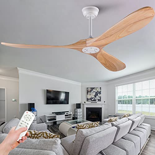 60 inch Ceiling Fans without Light, Solid Wood Ceiling Fan with Remote Control Modern Ceiling Fan no Light