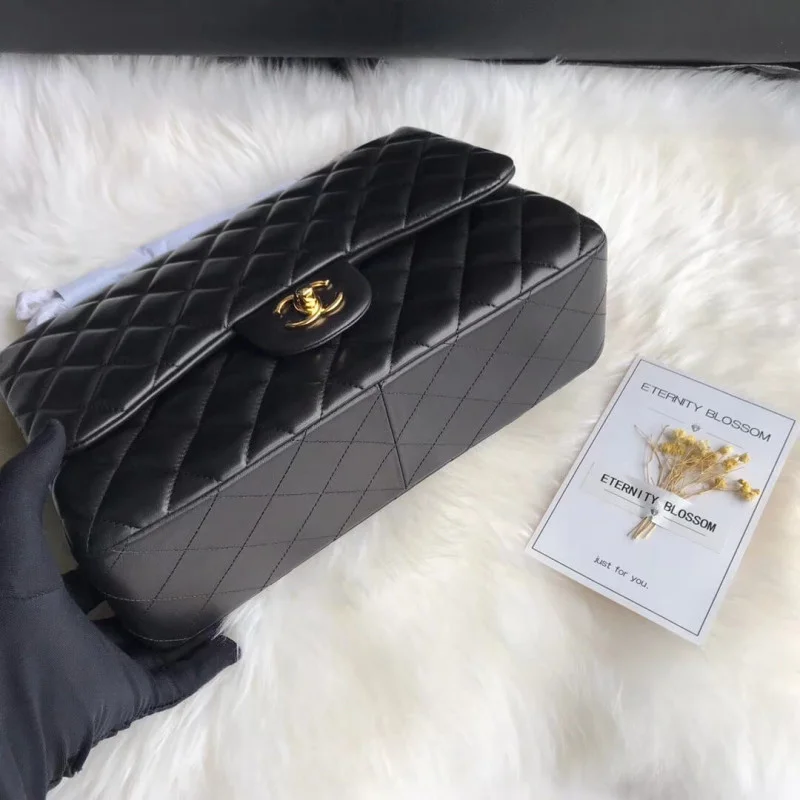 Chanel Lambskin 30Cm Class-Flap Bag A1113 Black