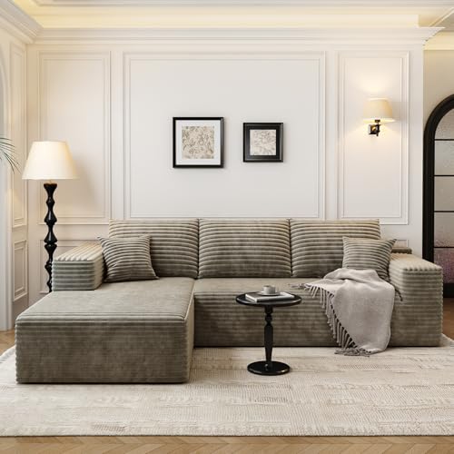107.5" Cloud Modular Sectional Sofa with 1 Ottoman,Modern Minimalist Upholstered Couches, Comfort U Shaped Sofa for Living Room