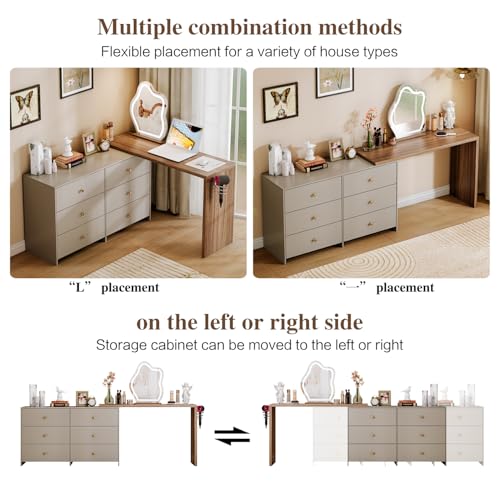Large Makeup Vanity Desk with Mirror and Lights, Vanity Desk with 8 Drawers & Storage Shelves, Vanity Table with Power Outlet