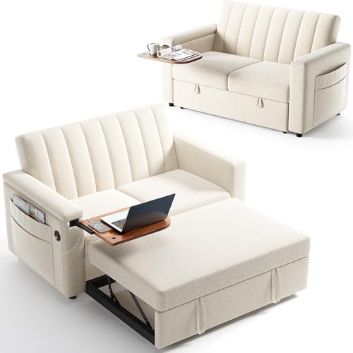 Marsail Sofa Bed, 3-in-1 Convertible Sleeper Sofa, Futon Couch with USB Charging, Side Pockets & Adjustable Backrest, Pull Out Couch for Living Room
