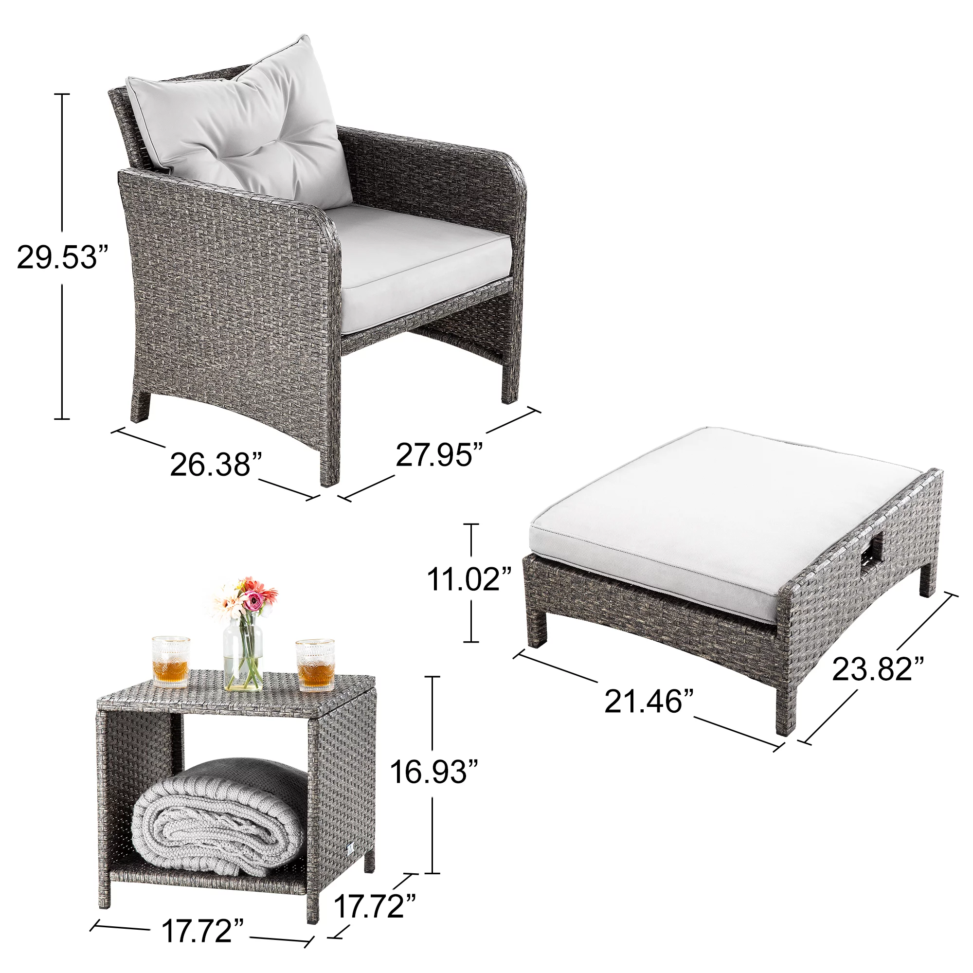 PAMAPIC 5 Pieces Wicker Patio Furniture Set Outdoor Patio Chairs with Ottomans (Gray)
