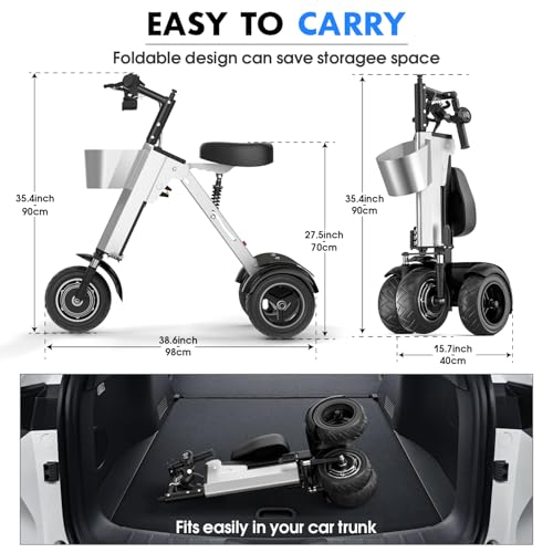 Foldable 3 Wheel Electric Scooter with Seat for Adults and Teens Electric Trike with 450W Motor and Removable 36V Battery Upgraded Dual Suspension
