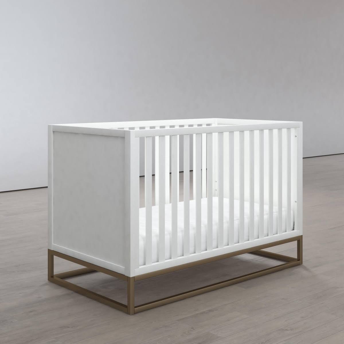 Little Seeds Haven 3 in 1 Convertible Wood Crib with Base in White and Gold - DA8028579LS