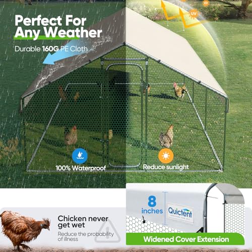 Quictent Large Metal Chicken Coop Run for 10+ Poultry with Galvanized Hardware Cloth and Waterproof Roof Cover
