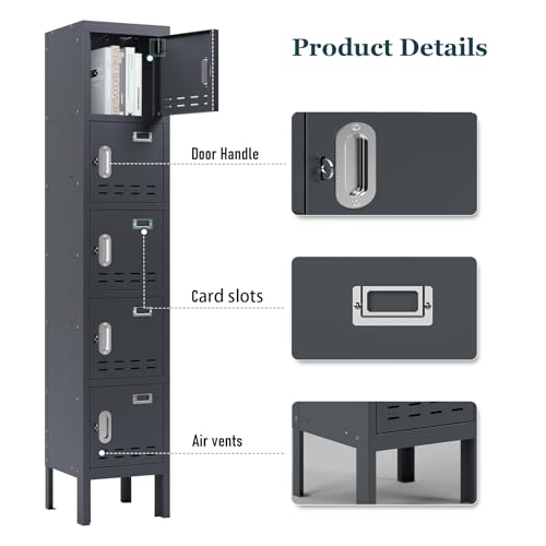 Metal Locker with 5 Doors,Lockers for Employees,66'' Steel Storage Locker for School,Gym, Office, Office,Garage