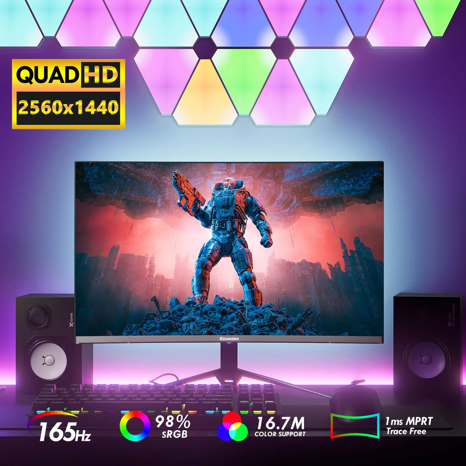 Xgaming 27-inch 165Hz/144Hz Curved Gaming Monitor, Ultra Wide 16:9 1440p PC Monitor for Laptop with 2*Speakers, 1ms AMD