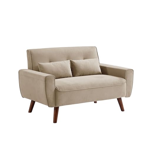 48.8" Small Loveseat Sofa, Mid Century Modern Love Seat Couch with Back Cushions and Wood Legs, 2 Seater Couches for Living Room, Bedroom