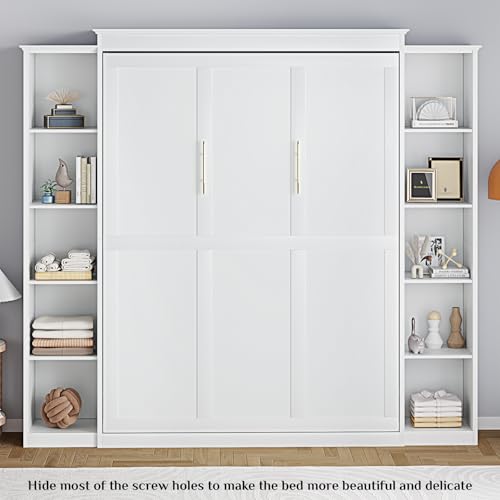 Rophefx Queen Murphy Bed Cabinet with 5-Tier Adjustable Storage Shelves, Queen Wall Bed Cabinet Bed, Wood Space Saving Beds, Foldable Platform Beds
