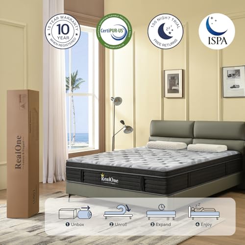 REALONE Queen Mattress – 12 Inch Hybrid Mattress in a Box, Enhanced Individually Pocket Springs, Medium Firm Feel