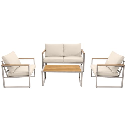 Patio Furniture Set, 4 Pieces Outdoor Patio Furniture with Coffee Table Set