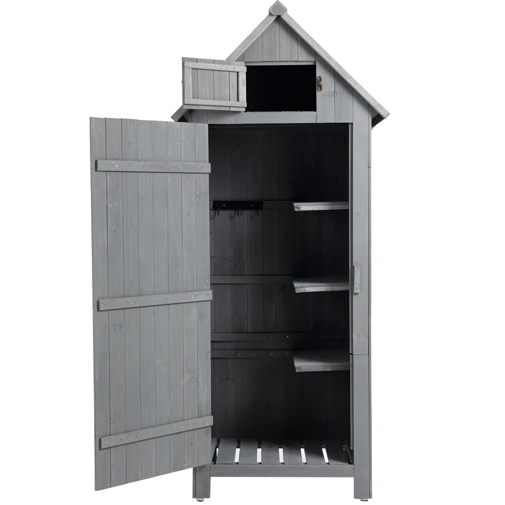 Outdoor Storage Cabinet, Garden Wood Tool Shed, Outside Wooden Shed Closet with Shelves and Latch for Yard, Patio, Deck and Porch