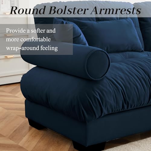 130" Modular Sectional Sofa,Velvet Upholstered Couches for Living Room,3 Seater Green Sofa Couch with Movable Ottoman
