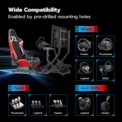 ARES WING Racing Simulator Cockpit with Monitor Mount and Seat, Formula and GT Sim Racing Cockpit Compatible with Fanatec, Thrustmaster, Logitech