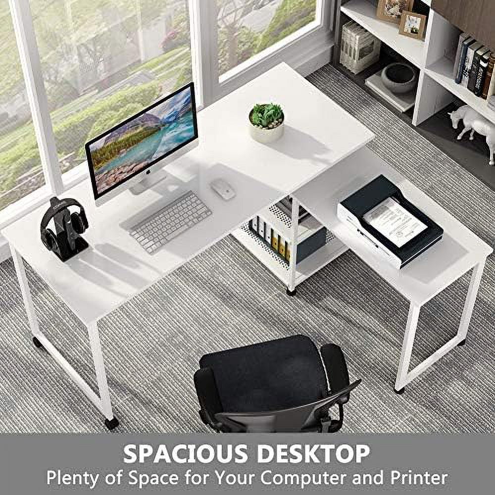 KHBIULIFE ° Free Rotating L-Shaped Desk  55 inch Large Reversible Corner Office Computer Desk Modern Study Writing Table Computer Workstation with