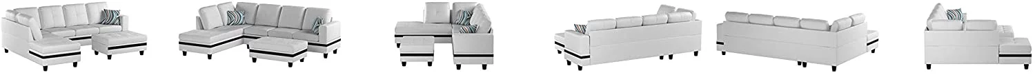 Ainehome Furniture White Faux Leather Sectional Sofa Set, L-Shaped Couches for Living Room