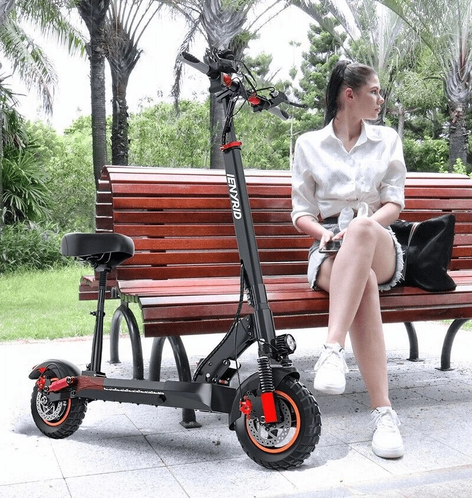 iENYRID M4 Foldable Electric Scooter Adult Electric Skateboard with Seat, 600W Commuter E-Scooter Bikes for Teens Adults w/ 10'' off road Tires