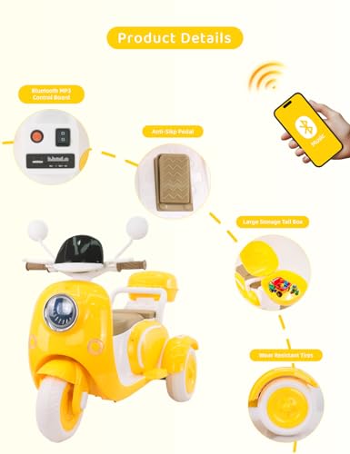 Kids Electric Motorcycle,3 Wheel Bike, Electric Scooter for 3 Year Old,3-Wheel 12V Ride On Scooter for Kids with Storage Compartments