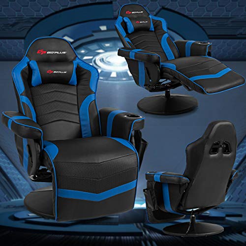Goplus Massage Gaming Chair, Racing Style Gaming Recliner w/Adjustable Backrest and Footrest