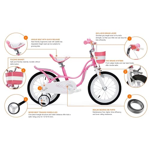 Royalbaby Princess Girls Kids Bike 12 14 16 18 20 Inch Children Bicycle with Basket for Age 3-12 Years