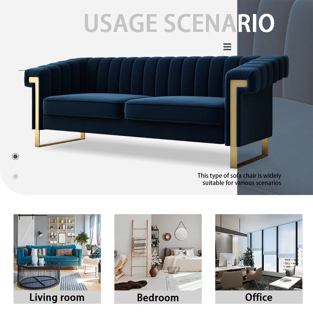 Velvet Sofa Couch, Modern Upholstered Sofa Couch, 84"L 3 Seater Sofa Couch, Mid-Century Velvet Sofa Couch for 3 with Tufted Back