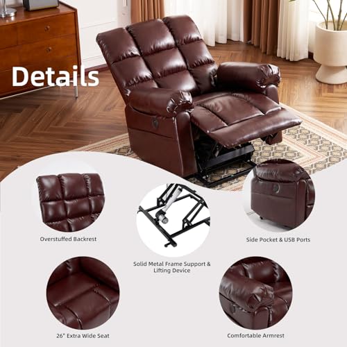 Oversized Power Lift Recliner Chair with Massage and Heat for Elderly, 26" Extra Wide Lift Chair for Big and Tall