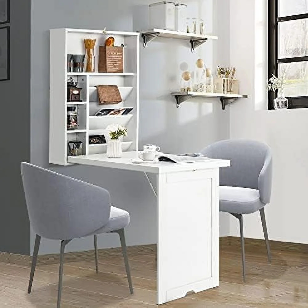 HJZBNONE Wall Mounted Desk  Folding Floating Desk with 3-Tier Tilt  Partition and Adjustable Shelves  Space-Saving Fold up Desk Laptop Desk