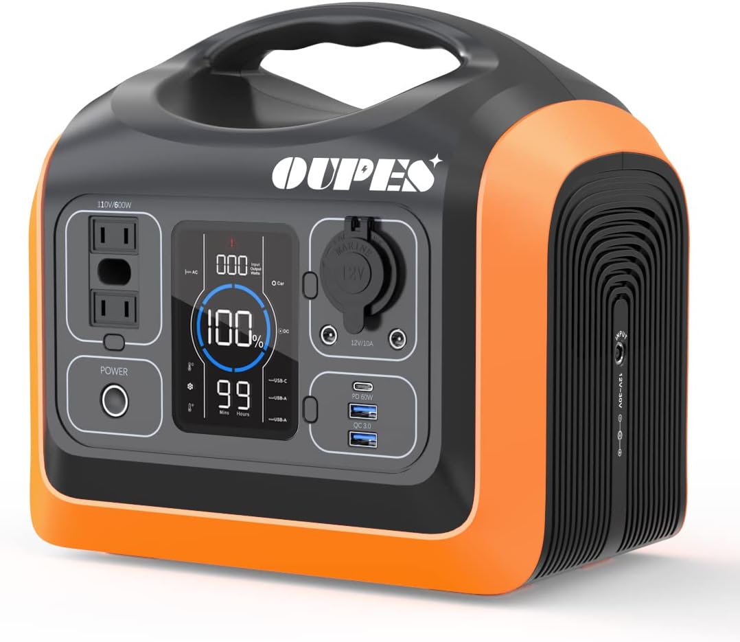 Portable Power Station 600W, OUPES Solar Generator with 100W Panel, 186000mAh Battery Backup Generator