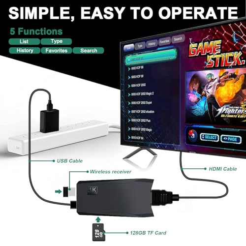 4K Wireless Retro Game Stick Console 20000+ Classic Video TV Games, Retro Stick Built in 9 Emulators Plug and Play Video Games for TV