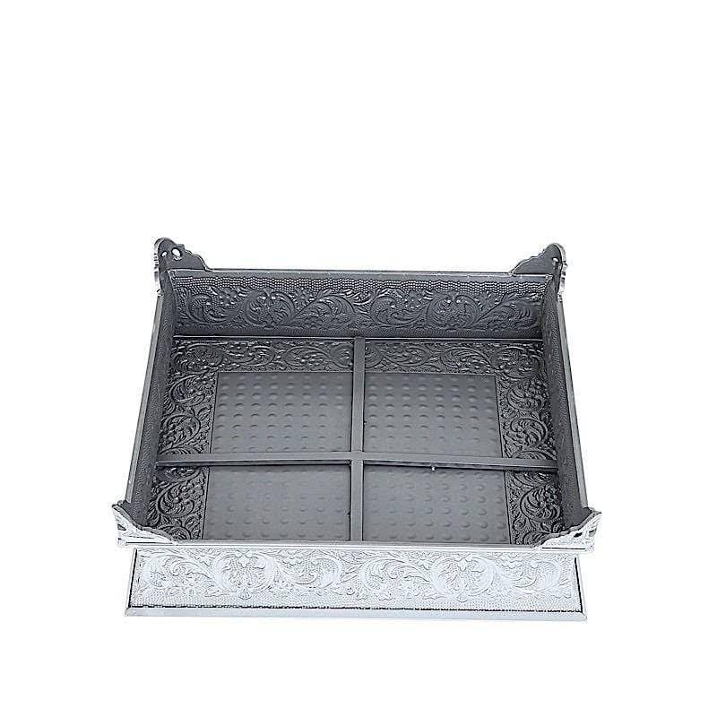 18x18 in Wide Silver Square Embossed Wedding Cake Stand Riser