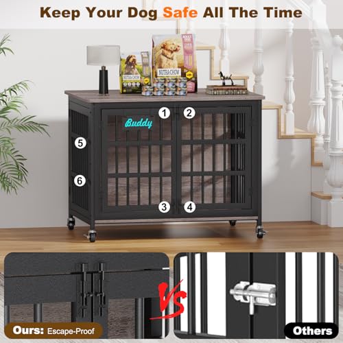 EasyCom 48"/42"/33" Dog Crate Furniture with Name Tag, Heavy Duty Dog Kennel Indoor for Large Dogs