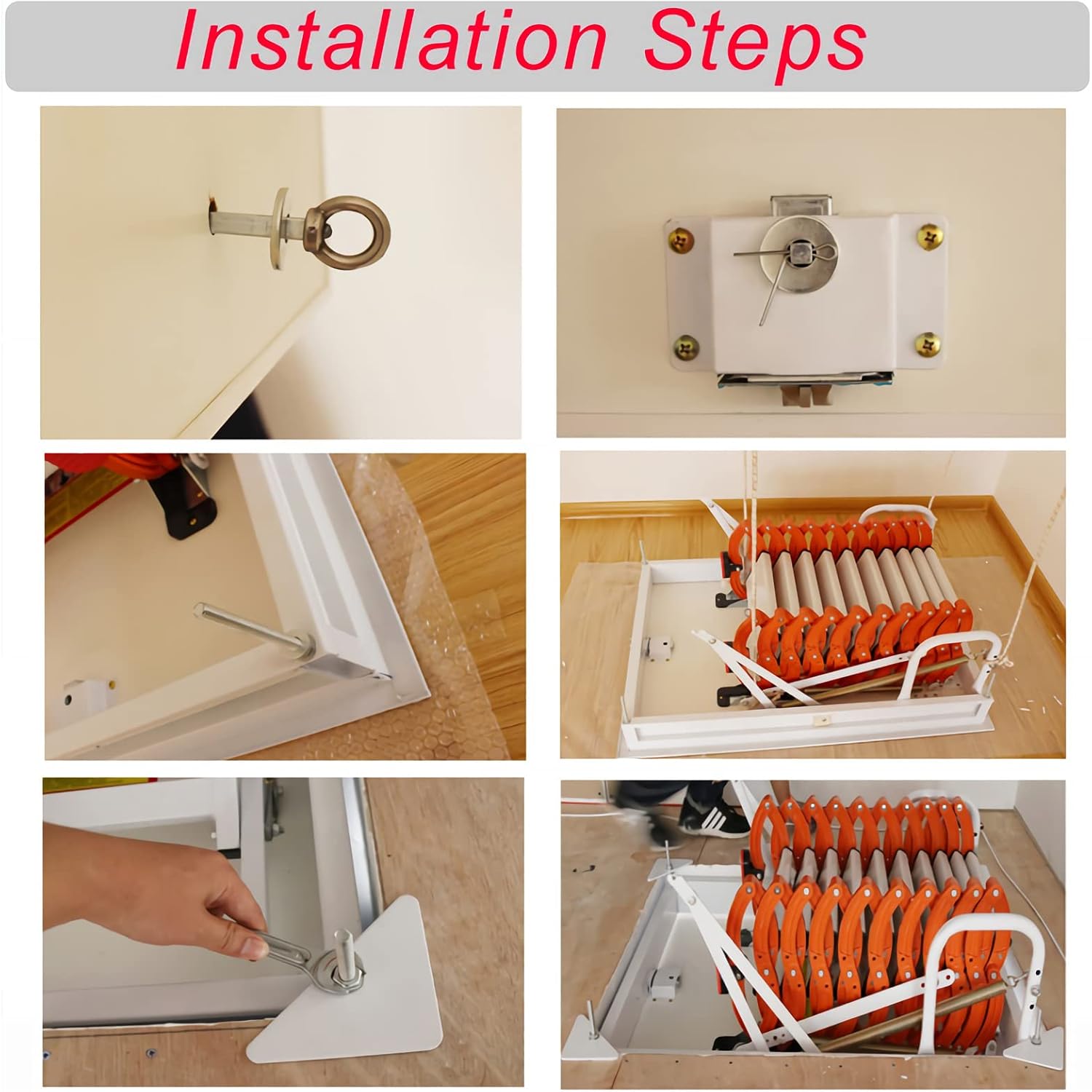 TECHTONGDA Attic Ladder 12 Steps Pull Down Attic Stairs, Folding Ladder Extension Loft Stair, Ceiling Mounted Retractable Loft Ladder