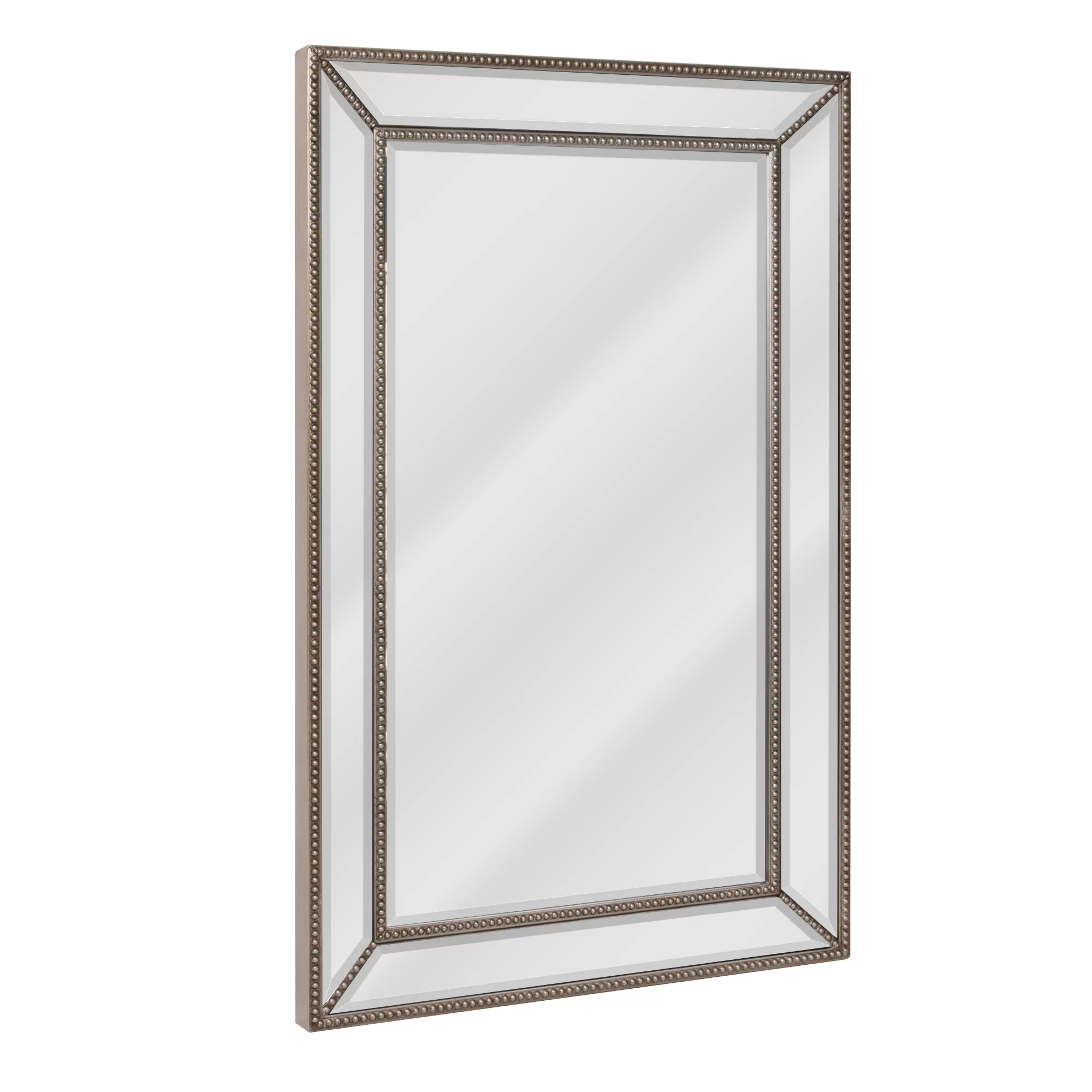 Head West Champagne Silver Metro Beaded Glass Framed Vanity Mirror - Rectangle Mirror for Bathroom & Living Room